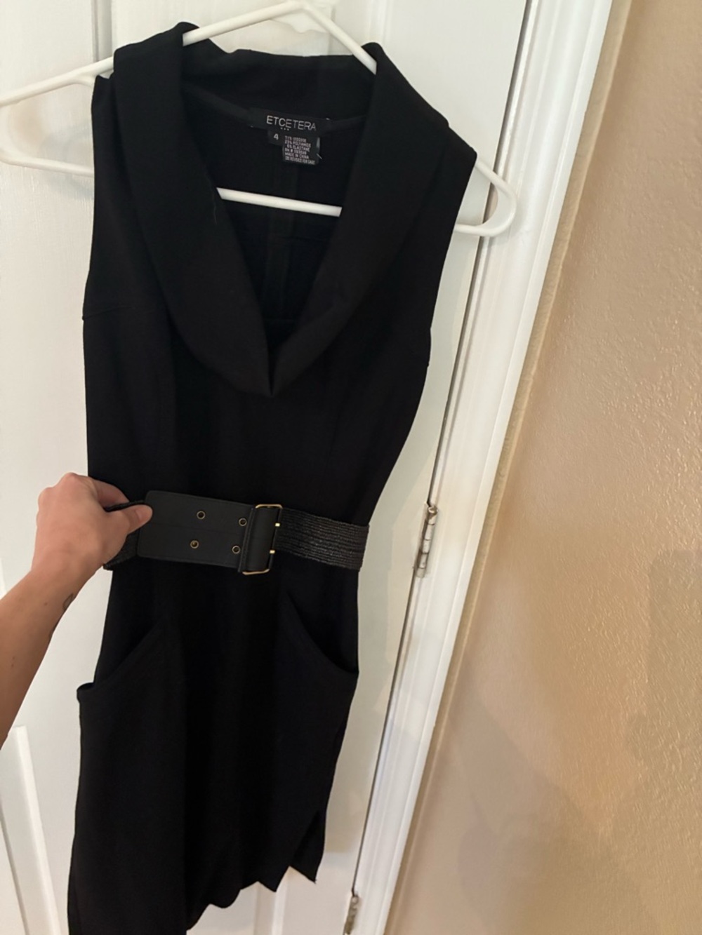 Etcetera Black Cowl-Neck Belted Mini Dress